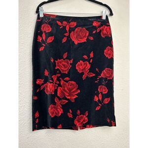 Talbots Velvet Skirt Womens Size 4 Black Red Rose Fairy Goth‎ Vamp WhimsyGoth